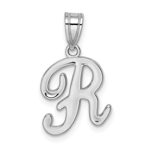Image of 14K White Gold Script Letter R Initial Pendant