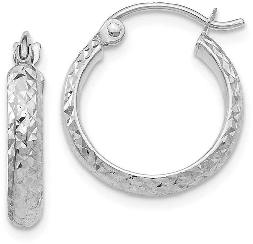 Image of 15mm 14K White Gold Shiny-Cut 2.8X15mm Hollow Hoop Earrings