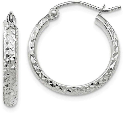 Image of 18mm 14K White Gold Shiny-Cut 2.8X18mm Hollow Hoop Earrings