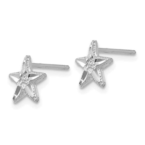 Image of 8mm 14K White Gold Shiny-Cut Starfish Stud Earrings