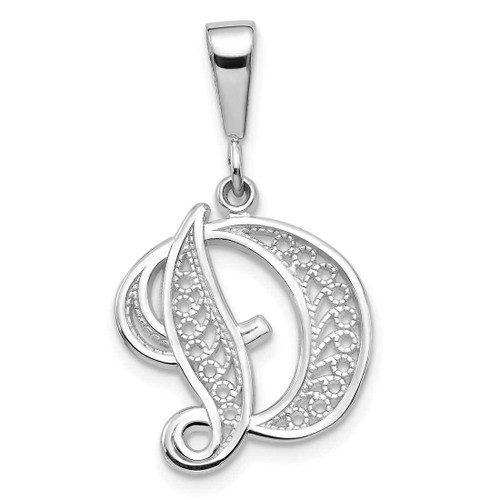 Image of 14K White Gold Solid Polished Filigree Initial D Pendant