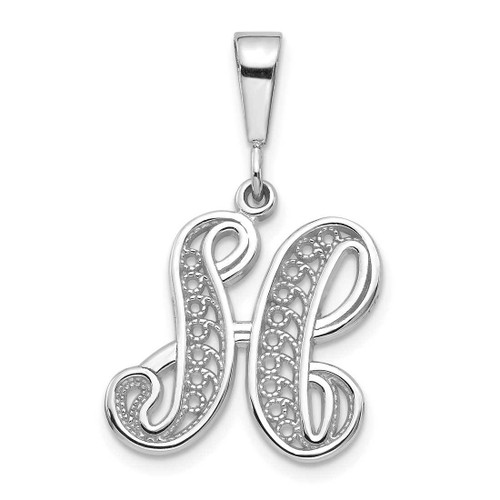 Image of 14K White Gold Solid Polished Filigree Initial H Pendant