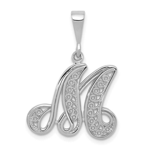 Image of 14K White Gold Solid Polished Filigree Initial M Pendant