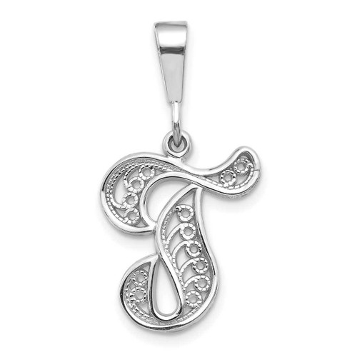 Image of 14K White Gold Solid Polished Filigree Initial T Pendant