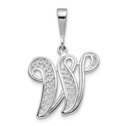 Image of 14K White Gold Solid Polished Filigree Initial W Pendant