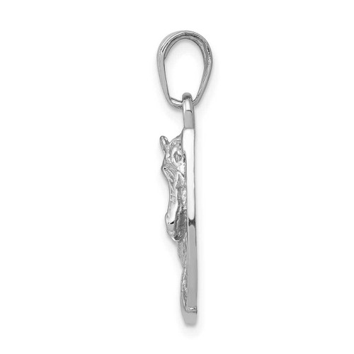 Image of 14K White Gold Solid Polished Horse Head In Horseshoe Pendant