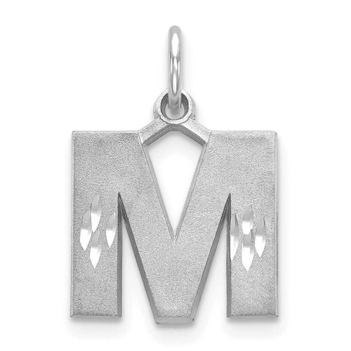 Image of 14K White Gold Solid Satin Shiny-Cut Initial M Charm