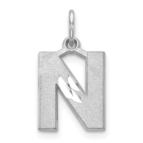 Image of 14K White Gold Solid Satin Shiny-Cut Initial N Charm