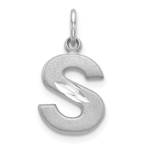 Image of 14K White Gold Solid Satin Shiny-Cut Initial S Charm