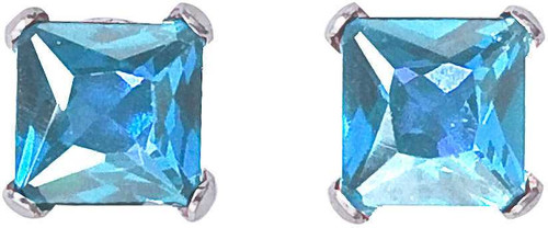 Image of 14K White Gold Square Blue Topaz Stud Earrings