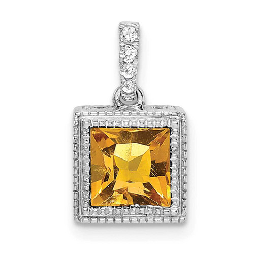 Image of 14K White Gold Square Citrine & Diamond Pendant