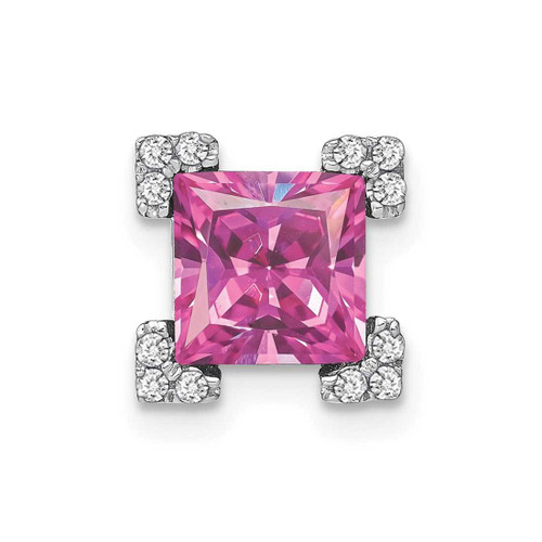 Image of 14K White Gold Square Created Pink Sapphire/Diamond Chain Slide Pendant