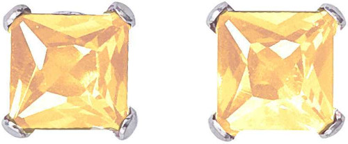 Image of 14K White Gold Square Princess Citrine Stud Earrings