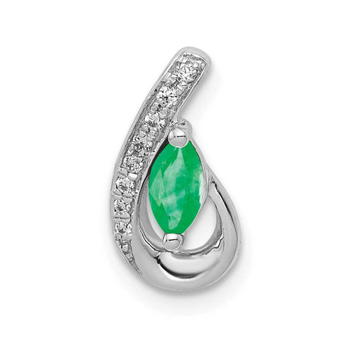 Image of 14K White Gold Teardrop Diamond & Emerald Pendant