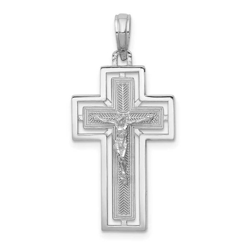 Image of 14K White Gold Textured Crucifix w/ Frame Pendant