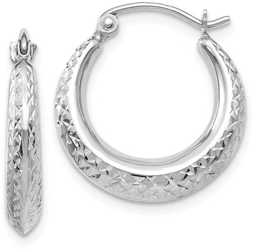 Image of 19mm 14K White Gold Textured Hollow Hoop Earrings