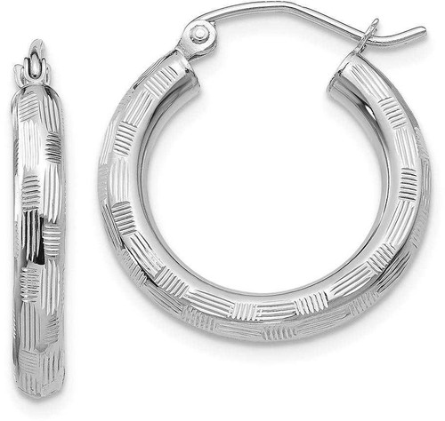 Image of 25mm 14K White Gold Textured Hoop Earrings TF626