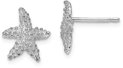 Image of 11.5mm 14K White Gold Textured Starfish Stud Post Earrings