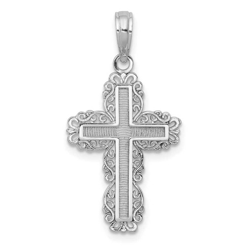 Image of 14K White Gold Textured w/ Lace Trim Cross Pendant