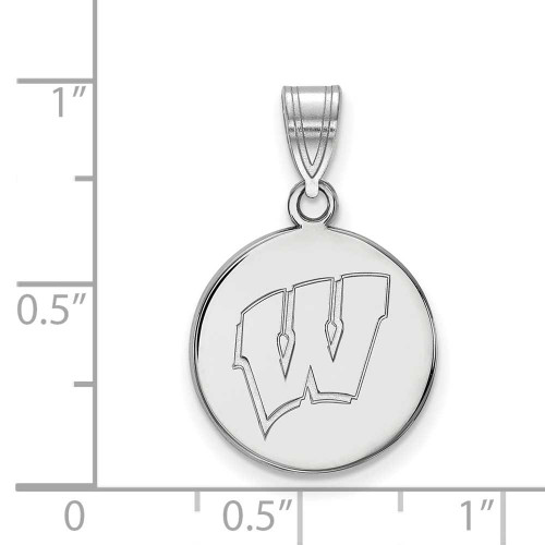 Image of 14K White Gold University of Wisconsin Medium Disc Pendant by LogoArt (4W039UWI)