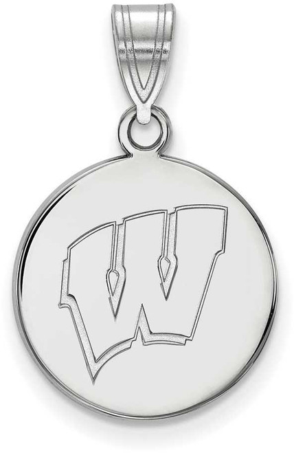 Image of 14K White Gold University of Wisconsin Medium Disc Pendant by LogoArt (4W039UWI)