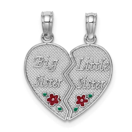 Image of 14K White Gold w/ Enamel Rose Serenity Prayer Oval Disc Pendant