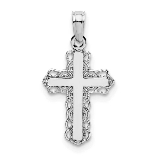 Image of 14K White Gold w/ Lace Trim & Polished Center Cross Pendant
