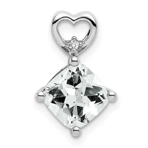 Image of 14K White Gold White Topaz and Diamond Heart Chain Slide Pendant