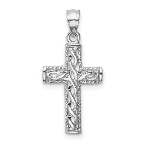 Image of 14K White Polished Braided Cross Pendant