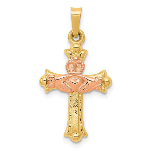 Image of 14K Yellow & Rose Gold Claddagh Cross Pendant XR714