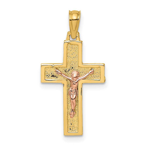 Image of 14k Yellow & Rose Gold Crucifix On Block Cross Pendant