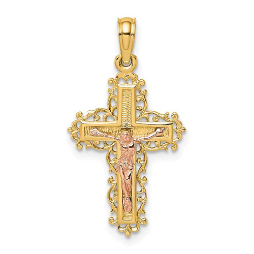 Image of 14k Yellow & Rose Gold Crucifix w/ Lace Trim Pendant