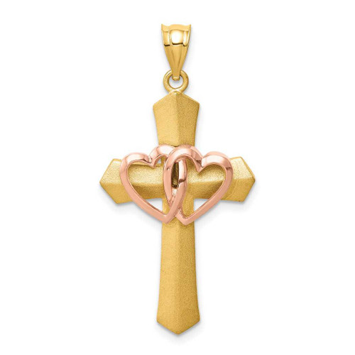 Image of 14K Yellow & Rose Gold Double Heart Fancy Cross Pendant