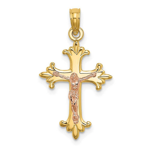 Image of 14k Yellow & Rose Gold Fleur de Lis Crucifix Pendant