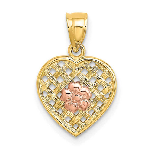 Image of 14k Yellow & Rose Gold Flower On Waven Heart Pendant