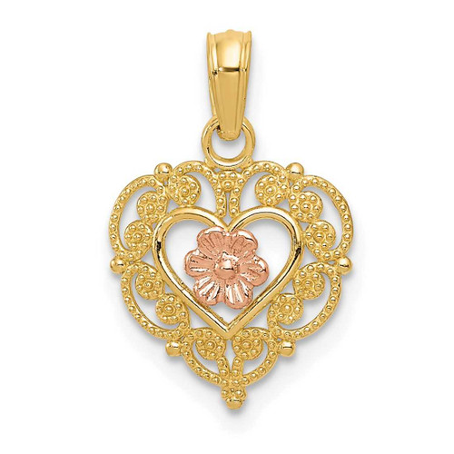 Image of 14K Yellow & Rose Gold Heart & Flower Pendant