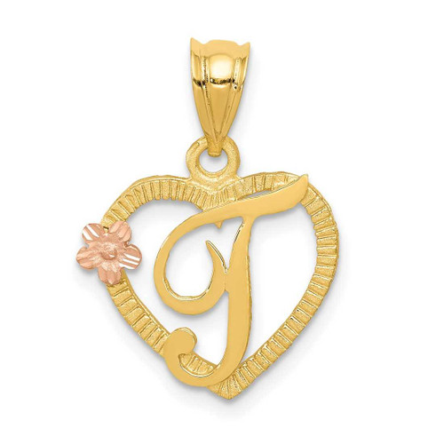 Image of 14K Yellow & Rose Gold Initial T In Heart Pendant