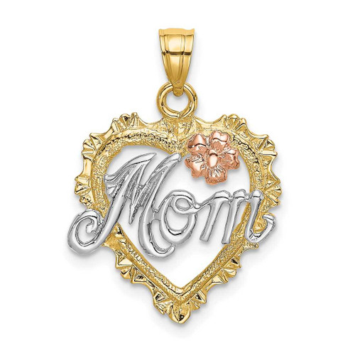 Image of 14k Yellow & Rose Gold w/ Rhodium Mom & Heart Pendant