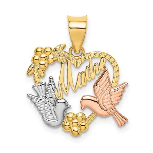 Image of 14k Yellow & Rose Gold w/Rhodium Madre in Heart w/Doves Pendant