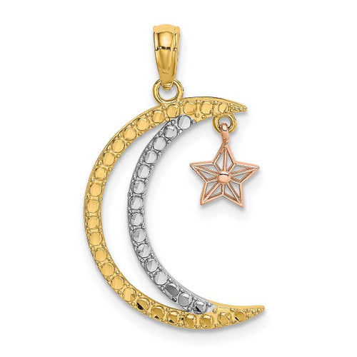 Image of 14k Yellow & Rose Gold w/Rhodium Moon w/Star Moveable Pendant