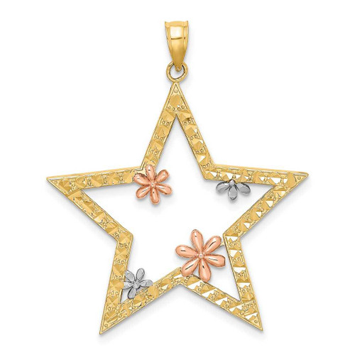 Image of 14k Yellow & Rose Gold w/Rhodium Star w/Flowers Pendant