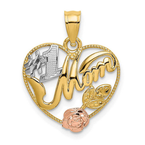 Image of 14k Yellow & Rose Gold with Rhodium #1 Mom In Heart Pendant