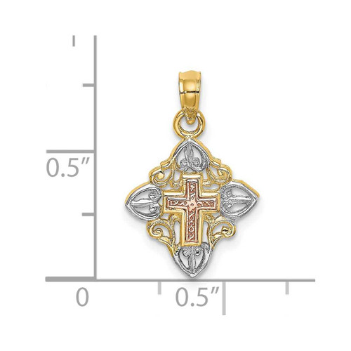 Image of 14k Yellow & Rose Gold with Rhodium Cross Inside Frame Pendant