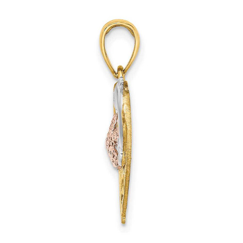Image of 14k Yellow & Rose Gold with Rhodium Dolphin & Starfish In Heart Pendant