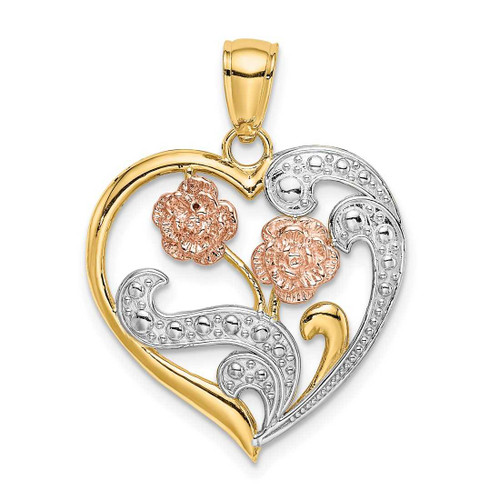 Image of 14k Yellow & Rose Gold with Rhodium Flower Heart Pendant