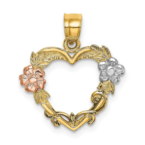 Image of 14k Yellow & Rose Gold with Rhodium Flower In Heart Pendant