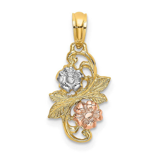Image of 14k Yellow & Rose Gold with Rhodium Flowers Pendant