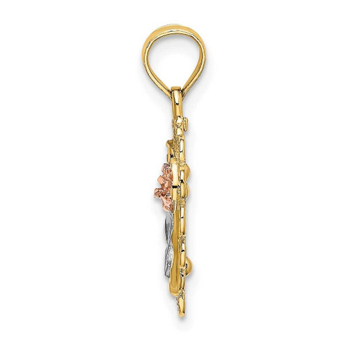 Image of 14k Yellow & Rose Gold with Rhodium Heart w/ Rose & Lace Trim Pendant