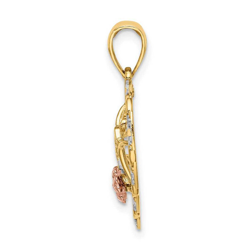 Image of 14k Yellow & Rose Gold with Rhodium I Love You In Heart w/ Flower Pendant