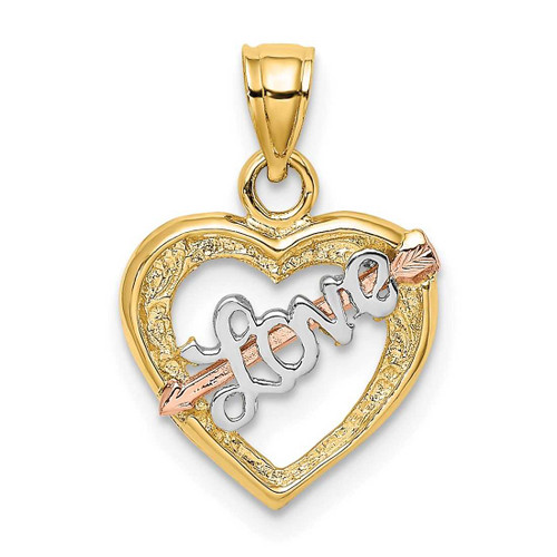 Image of 14k Yellow & Rose Gold with Rhodium Love & Arrow Pendant